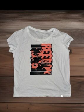 Reebok White Short Sleeve Tee with Black and Coral Graphic